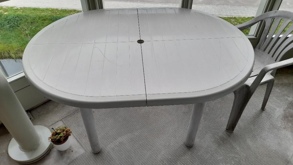 Tuintafel terrastafel Hartman wit ovaal 140 bij 100 cm, Ophalen, Gebruikt, Ovaal, Kunststof