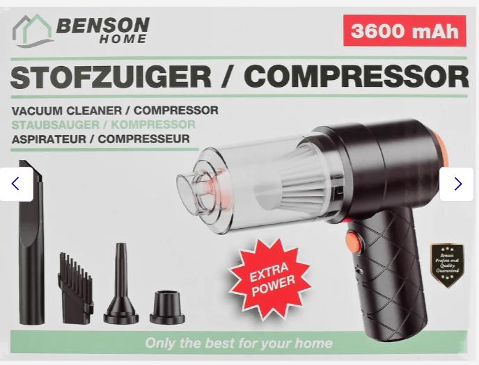 stofzuiger & compressor - draagbaar oplaadbaar nieuw, Nieuw, Benson Home, Ophalen of Verzenden, Marguerite yourcenarstraat