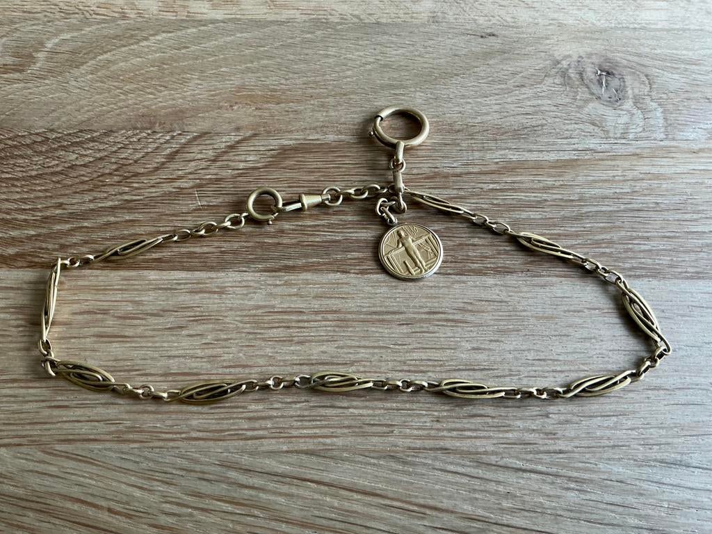 Double horlogeketting, gemerkt double garantie+meesterteken., Ophalen of Verzenden, Overige materialen, Overige merken, 1960 of later