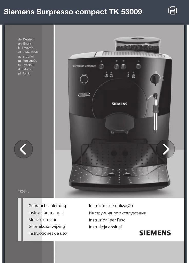 Siemens Surpresso compact TK 53009, Ophalen of Verzenden, Gebruikt, Koffiemachine, Koffiebonen