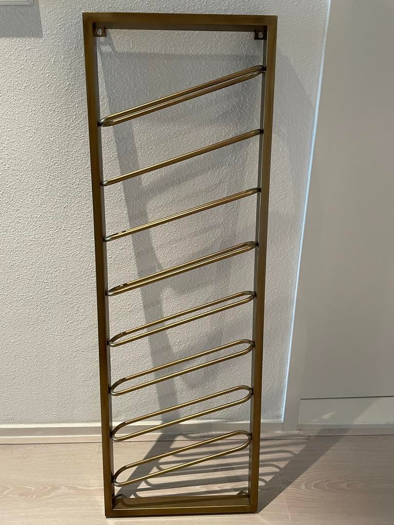 Goudkleurig metalen wand wijnrek - onbeschadigd, Ophalen, 5 tot 15 flessen, Zo goed als nieuw, Metaal