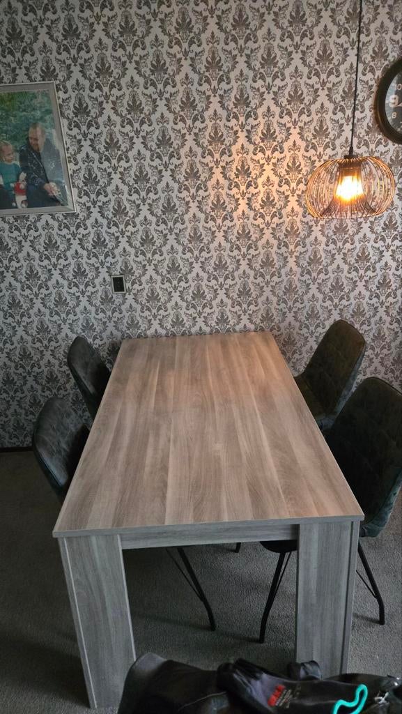 Eettafel Licht grijs houtnerf  zonder stoelen, Ophalen of Verzenden, 4 tot 6 stoelen