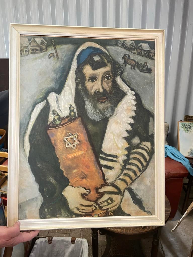 Chagall Rabbi met Thora - reproductie in lijst, Antiek en Kunst, Ophalen of Verzenden