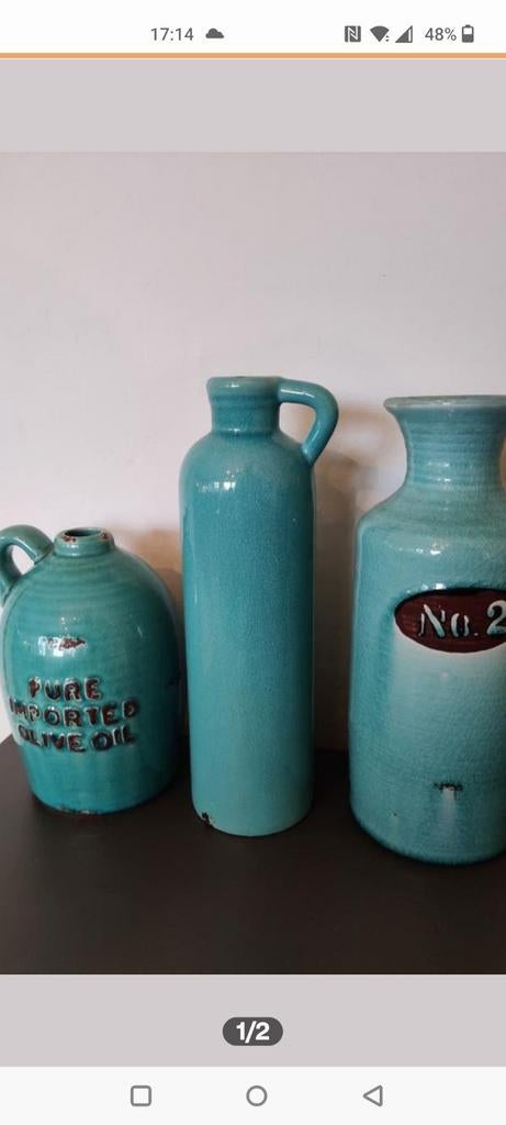 Prachtige blauwe vazen/kruiken. 25, 29 en 31 cm, Huis en Inrichting, Blauw, Aardewerk of Porselein, Ophalen of Verzenden, Zo goed als nieuw