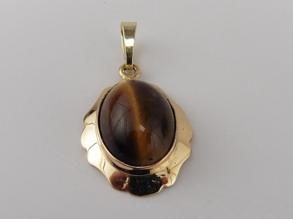 Gouden hanger met tijgeroog                              G33, Gebruikt, ., Ophalen of Verzenden, .