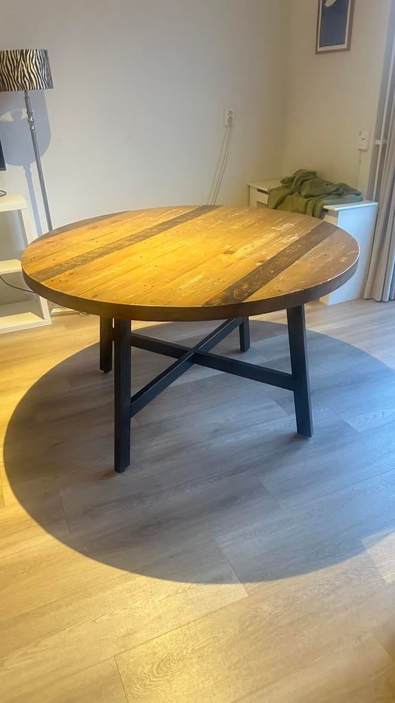 Ronde tafel 130cm donker hout, Ophalen, 100 tot 150 cm, Rond, Zo goed als nieuw