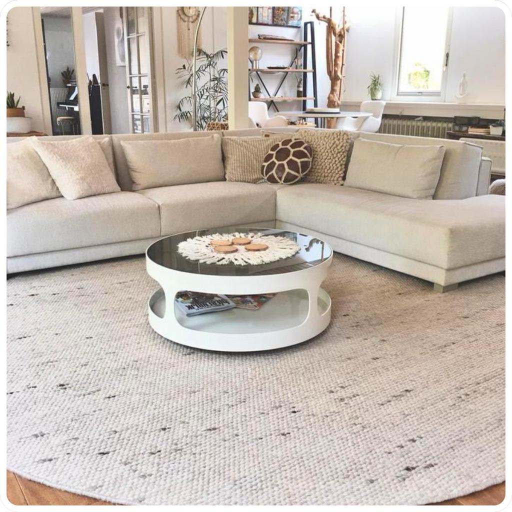 Beige de luxe - gemêleerd wol xxl vloerkleed - fotoshoot, Ophalen, Beige, Rond, 200 cm of meer