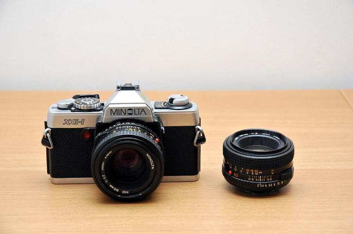 Minolta XG 1 met 2x 50mm lens., Audio, Tv en Foto, Fotocamera's Analoog, Gebruikt, Spiegelreflex, Minolta, Ophalen of Verzenden