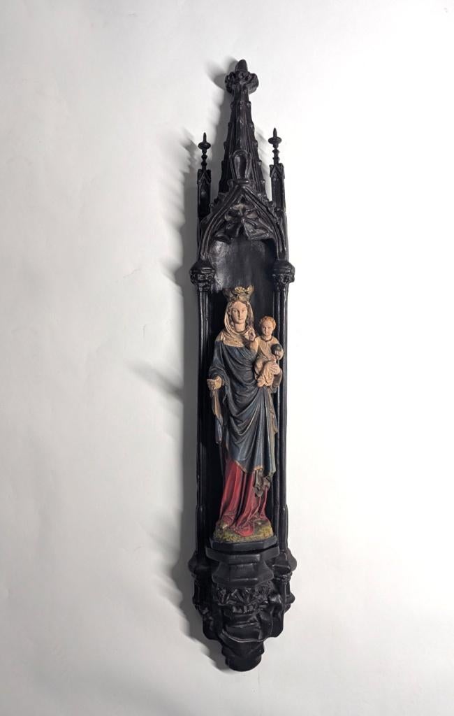 Grote Console met Maria en Jezus, Neogotiek, Antiek en Kunst, Antiek | Religie, Ophalen of Verzenden