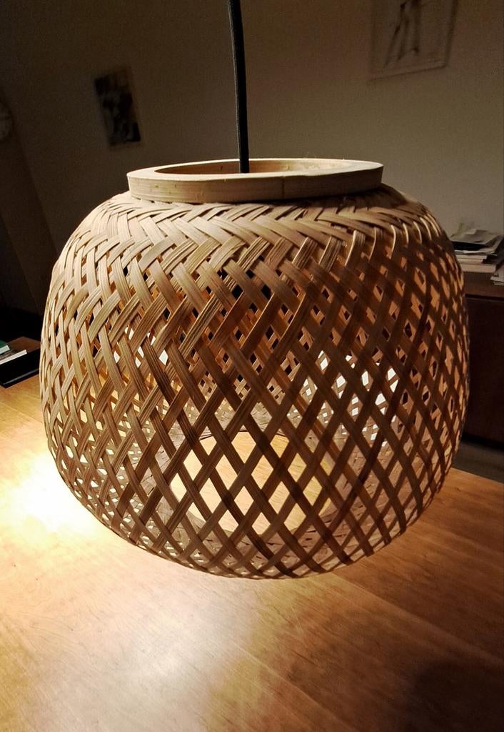 Rieten hanglamp, Huis en Inrichting, Lampen | Hanglampen, Ophalen, Overige materialen, Bohemian, Scandinavisch, Zo goed als nieuw