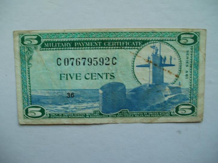 1011. Amerika, MPC 5 cents 1969 series 681 Submarine., Postzegels en Munten, Bankbiljetten | Amerika, Los biljet, Noord-Amerika