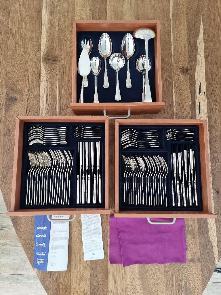 Verzilverd bestek set 9 persoons 93 delig Haagsch Lofje, Ophalen, Nieuw, Zilver, Bestekset