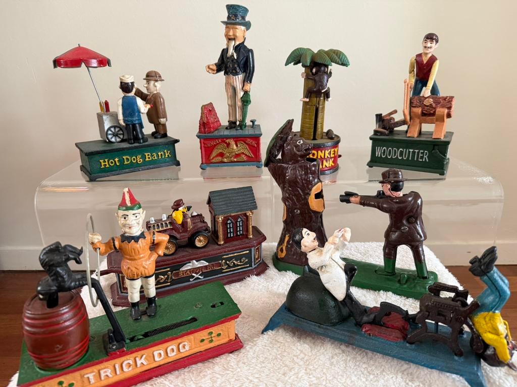 Spaarpotten verzameling gietijzer/antiek/8 stuks, Antiek en Kunst, Ophalen of Verzenden