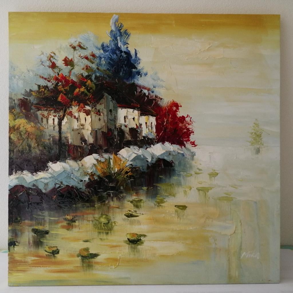 Fraai schilderij 80x80 cm., Huis en Inrichting, Woonaccessoires | Schilderijen, Tekeningen en Foto's, Oorspronkelijke maker, Ophalen of Verzenden