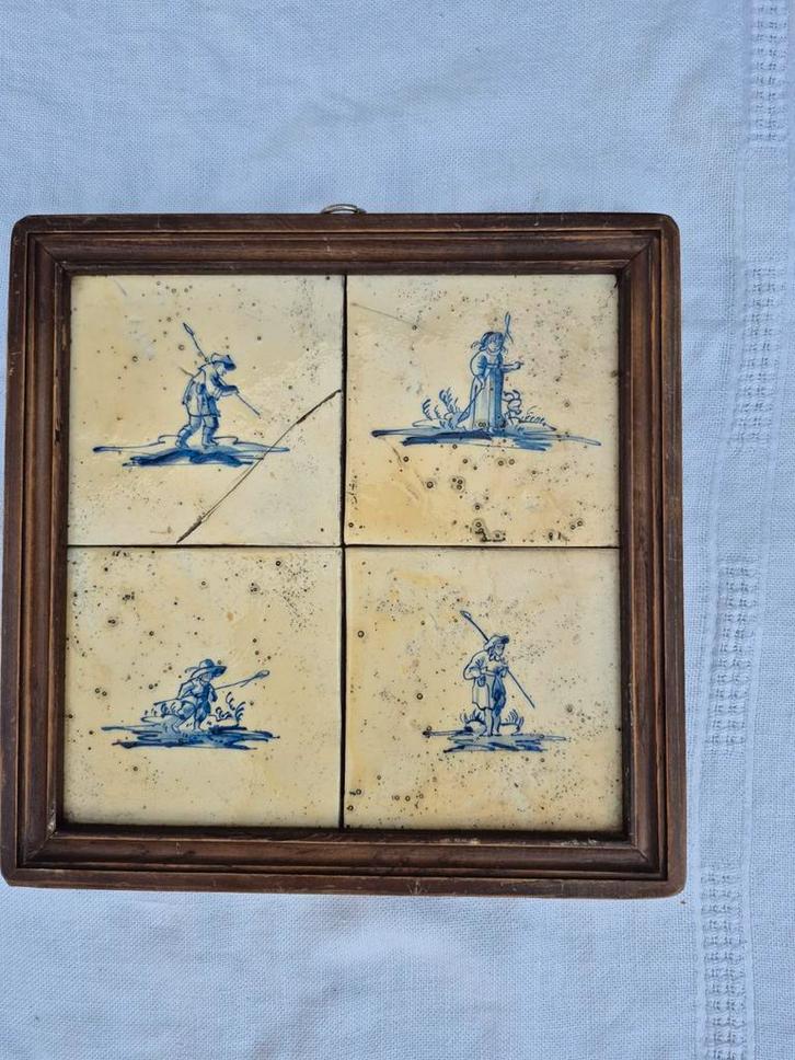 Antieke tegeltjes in houten lijst, Antiek en Kunst, Antiek | Wandborden en Tegels, Ophalen