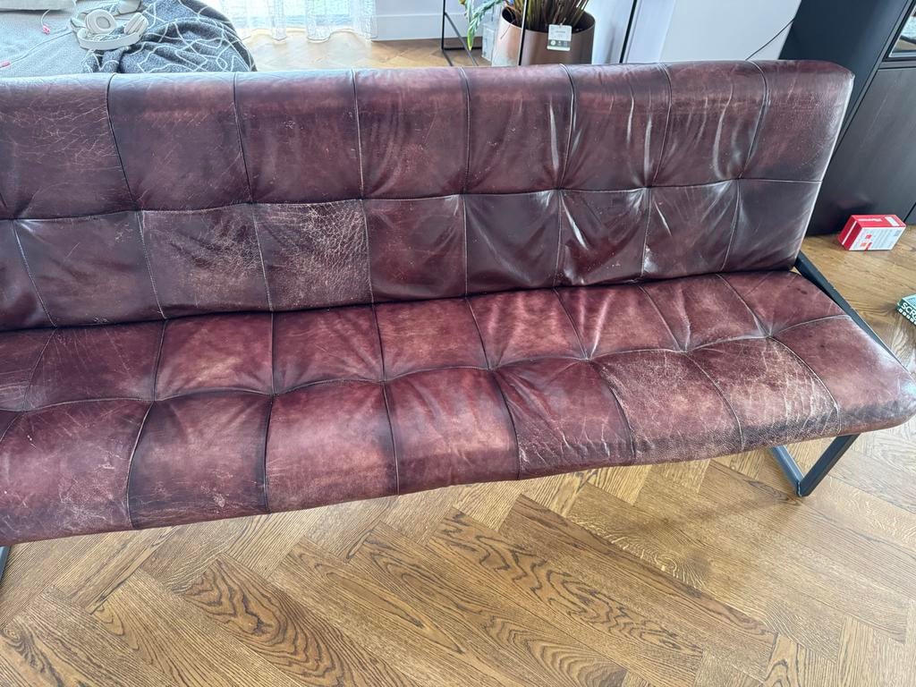 Leren bank voor eettafel - Vintage look, Huis en Inrichting, Banken | Bankstellen, Ophalen, Gebruikt, Minder dan 75 cm, 150 tot 200 cm