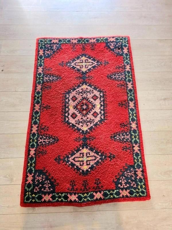 6569: Vintage Handmade Tribal Medallion Rug - Tapijt, Gebruikt, 100 tot 150 cm, Vierkant, 50 tot 100 cm