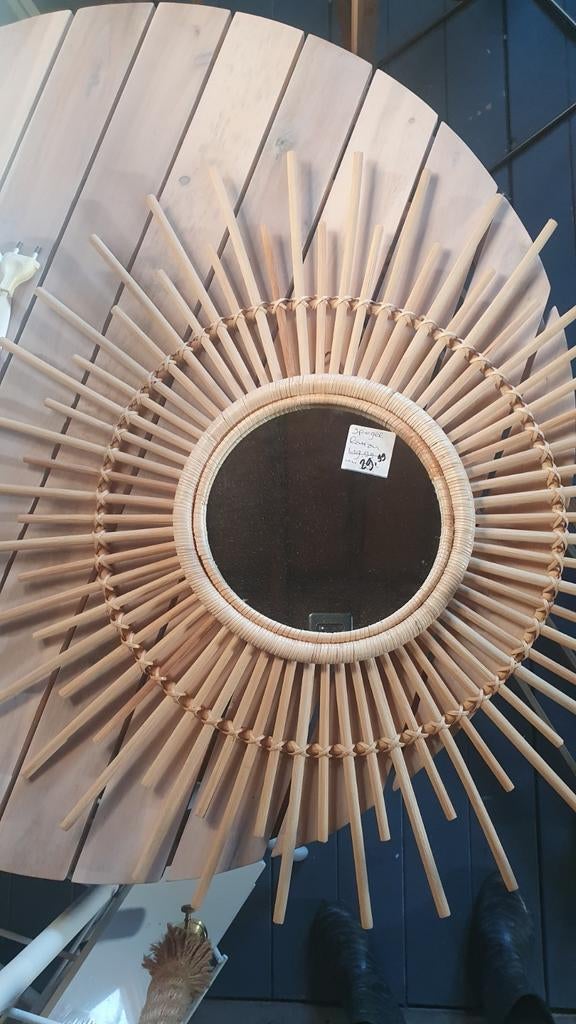 Bamboe spiegel - Nordic, Beach, Ibiza stijl, Huis en Inrichting, Woonaccessoires | Spiegels, Rond, Ophalen of Verzenden, Zo goed als nieuw