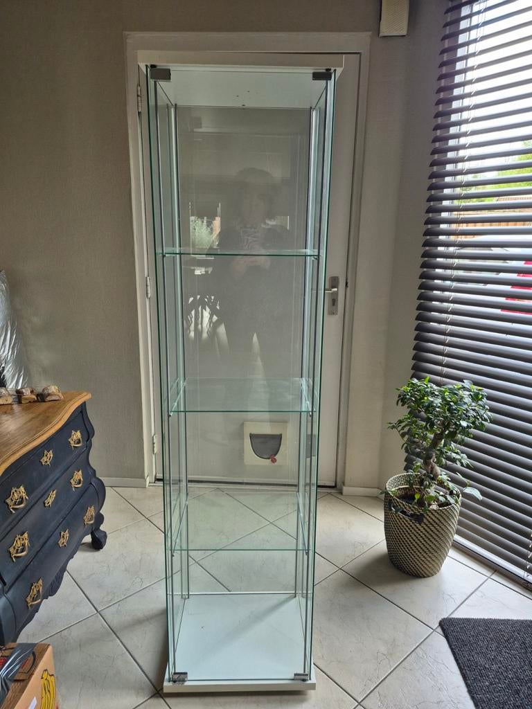 Glazen vitrinekast met planken, Huis en Inrichting, Ophalen, 50 tot 100 cm, Glas, 150 tot 200 cm