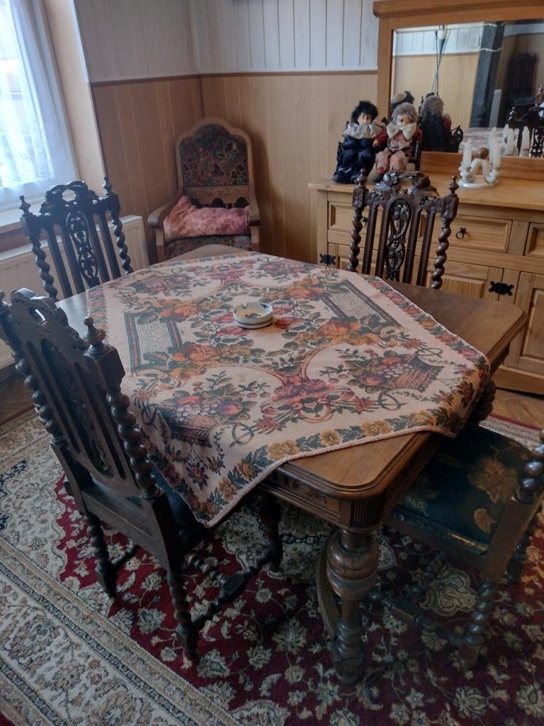 Antieke Franse LXIII jacht eetkamer tafel met 6 stoelen, Antiek en Kunst, Antiek | Meubels | Tafels, Ophalen of Verzenden