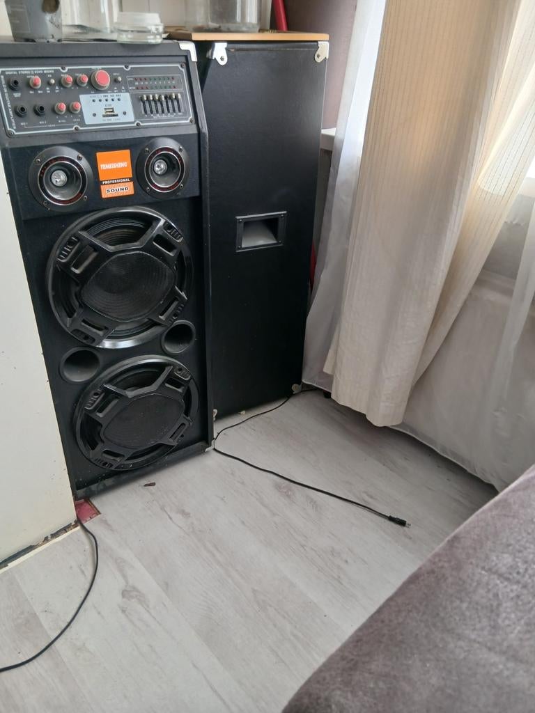 Grote luidspreker met versterker en equalizer, Audio, Tv en Foto, Luidsprekers, Gebruikt, 120 watt of meer, Front, Rear of Stereo speakers