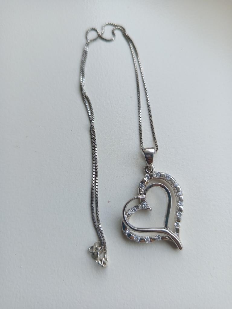 zilveren ketting met zilveren hartjes hanger 925, Ophalen of Verzenden, Zo goed als nieuw, Zilver, Zilver