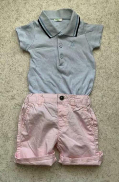 Chino short met blauwe Benetton polo romper, maat 68!, Kinderen en Baby's, Babykleding | Maat 68, Zo goed als nieuw, Jongetje