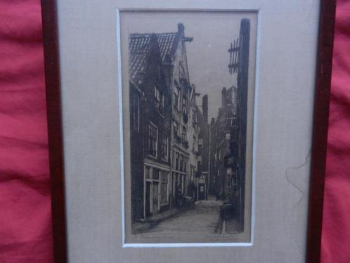 Mooie ets St Pieterssteeg Amsterdam Joh. Josseaud 19 x 10 cm, Antiek en Kunst, Kunst | Etsen en Gravures, Ophalen of Verzenden