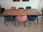 Stoere eettafel met optionele stoelen, Overige houtsoorten, Gebruikt, 100 tot 150 cm, Ophalen of Verzenden