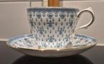 Vintage Grosvenor Bone China kop & schotel – blauw met goud, Antiek en Kunst, Ophalen of Verzenden
