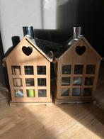 2 brocante Decoratie huizen windlichten kerst, Huis en Inrichting, Ophalen, Zo goed als nieuw, Hout, 50 tot 75 cm
