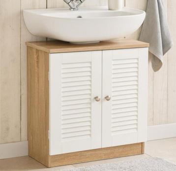 Wastafelonderkast/Badkamermeubel wit met eiken beschikbaar voor biedingen