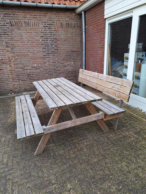 Picknick tafel met rugleuning, Tuin en Terras, Picknicktafels, Zo goed als nieuw, Vierkant, Hout, Inklapbaar, Ophalen of Verzenden
