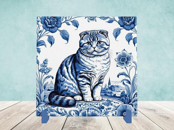 Scottish Fold Delfts Blauwe tegel incl houder, Huis en Inrichting, Woonaccessoires | Overige, Nieuw, Ophalen of Verzenden