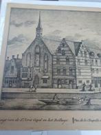 Prent Delft Gesigt de St. Joris Capel en het Dolhuys 1736 Sc, Antiek en Kunst, Ophalen