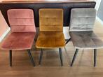 leuke velours (eetkamer)stoelen, okergeel, oud roze en grijs, Ophalen, Zo goed als nieuw