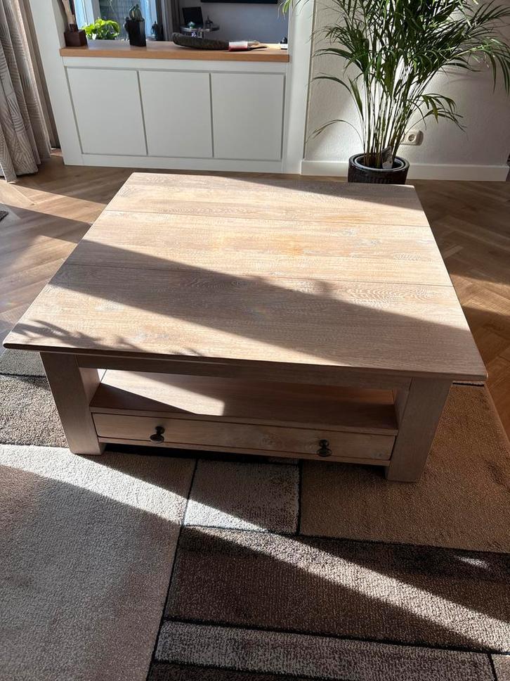 Massief Eiken Salontafel Vierkant met Lade, Huis en Inrichting, Tafels | Salontafels, Gebruikt, Minder dan 50 cm, 100 tot 150 cm