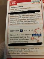 Fletcher 3 gangen keuzediner 19.50 pp, Twee personen, Cadeaubon