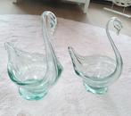 2 Mooie glazen groene Zwanen schaaltjes Vintage, Ophalen, Zo goed als nieuw, Rond, Glas