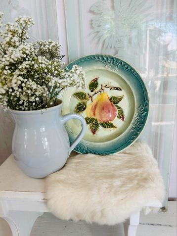 Majolica antieke schaal peer appel pastel zeer oud beboterd beschikbaar voor biedingen