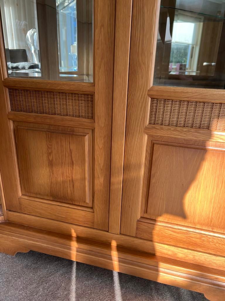 Eiken hoek vitrine kast, Ophalen, Gebruikt, 25 tot 50 cm, Eikenhout