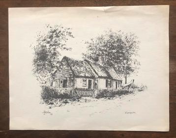 Tekening van een huisje in Waspik, Kees Koster 1979 beschikbaar voor biedingen