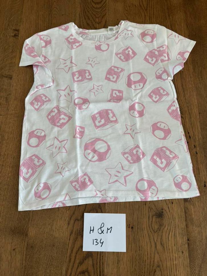NIEUW H&M Wit met roze tshirt shirt mario bros maat 134, Kinderen en Baby's, Kinderkleding | Maat 134, Nieuw, Meisje, Shirt of Longsleeve
