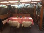 Zware houten tafel en twee banken, Huis en Inrichting, Tafels | Eettafels, Ophalen, Gebruikt, 100 tot 150 cm, 200 cm of meer