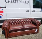 Chesterfield bank origineel Engels, keerbare leren kussens, Ophalen, Gebruikt, 75 tot 100 cm, Chesterfield