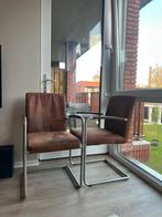 Stalen eetkamerstoel met leren bekleding, Huis en Inrichting, Stoelen, Ophalen, Gebruikt, Bruin, Vier