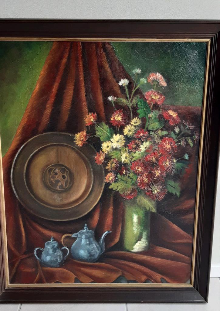 Oud olieverf schilderij bloemboeket, Antiek en Kunst, Kunst | Schilderijen | Klassiek, Ophalen of Verzenden