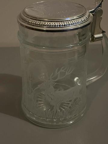 Vintage Duitse Bierpul Glas - Hert Motief beschikbaar voor biedingen