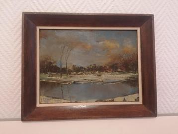 Olieverf op paneel, gesigneerd–Winterlandschap aan het water beschikbaar voor biedingen