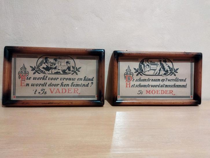 Oude Vader & Moeder Schilderijen - Jaren 30, Antiek en Kunst, Antiek | Wandborden en Tegels, Ophalen of Verzenden
